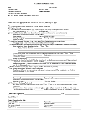 Cardholder Dispute Form