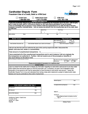 Cardholder Dispute Form