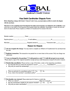 Visa Debit Cardholder Dispute Form