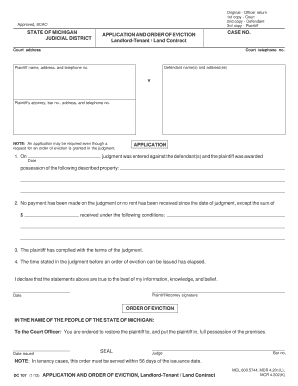 Michigan Eviction Application and Order Form