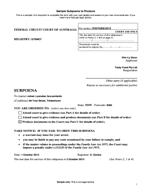 Sample Subpoena to Produce Documents