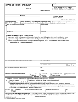 North Carolina Subpoena Form