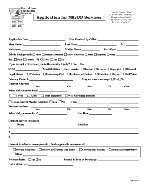 Application for MH/DD Services