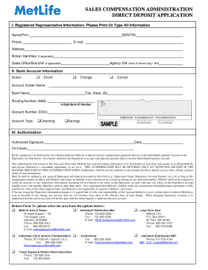 MetLife Direct Deposit Application