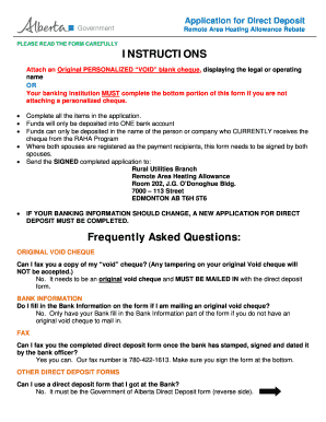 Application for Direct Deposit - Remote Area Heating Allowance