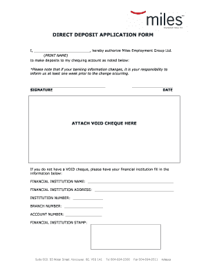 Direct Deposit Application Form