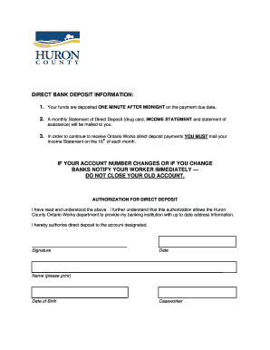 Ontario Works Direct Bank Deposit Authorization