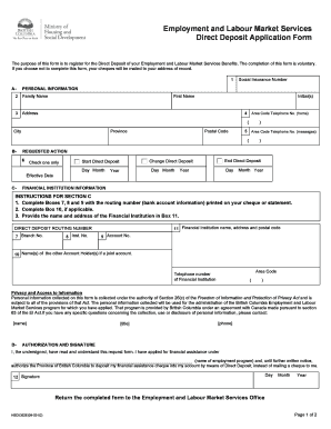 British Columbia Direct Deposit Application Form