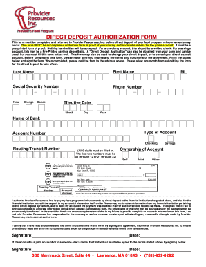 Direct Deposit Authorization Form