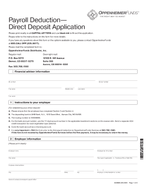 OppenheimerFunds Direct Deposit Application