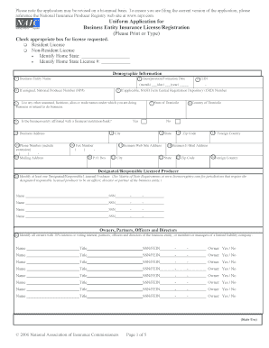 Uniform Application for Business Entity Insurance License/Registration