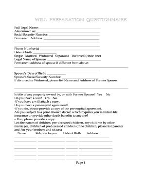 Will Preparation Questionnaire
