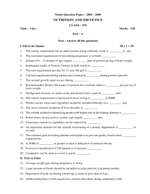 Nutrition and Dietetics Exam Paper