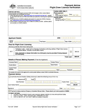 Flight Crew Licence Verification Payment Advice