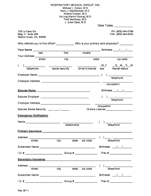 Respiratory Medical Group Patient Intake Form