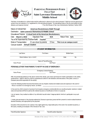 Parental Permission Form for Field Trip