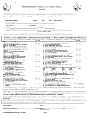 Pre Participation Physical Evaluation Medical History Form