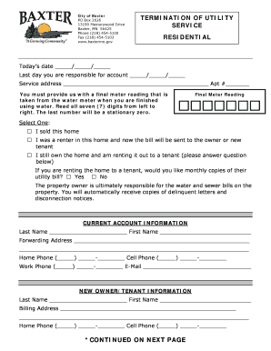 City of Baxter Utility Service Termination Form