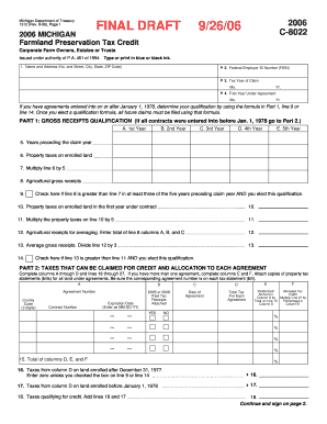 Michigan Farmland Preservation Tax Credit Form C-8022