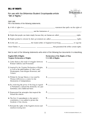 Bill of Rights Educational Worksheet