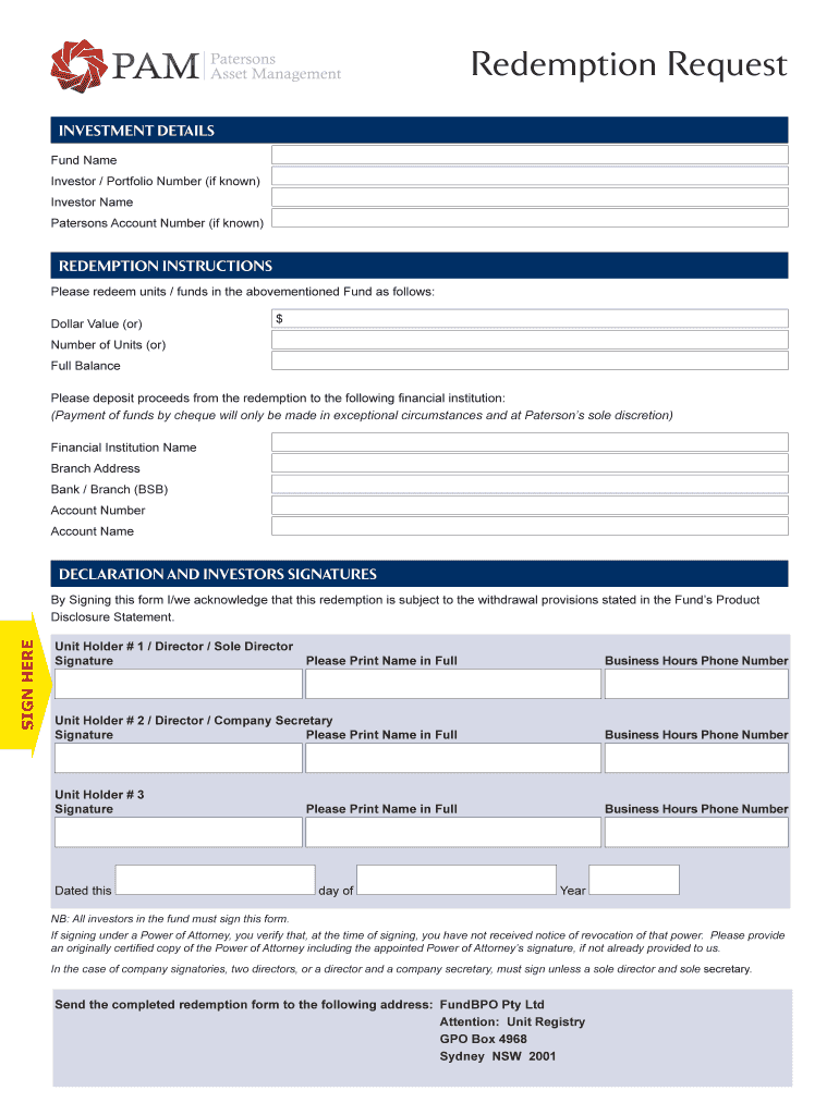 Fillable Online INVESTMENT DETAILS REDEMPTION INSTRUCTIONS Fax Email