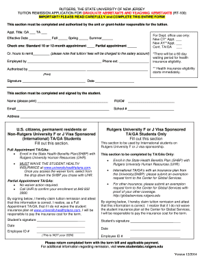 Rutgers Tuition Remission Application for Graduate Assistants
