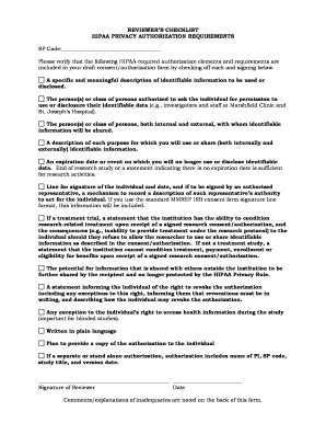 HIPAA Privacy Authorization Checklist