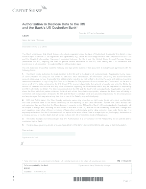 Authorization to Disclose Data to IRS and US Custodian Bank