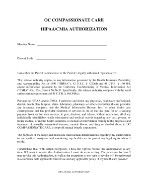 HIPAA CMIA Authorization Form