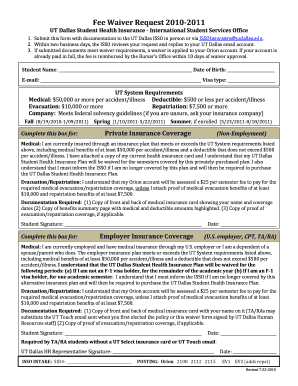 UT Dallas Student Health Insurance Waiver Request