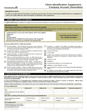 Client Identification Supplement - Company Account