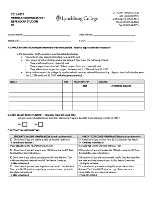 2016-2017 Verification Worksheet
