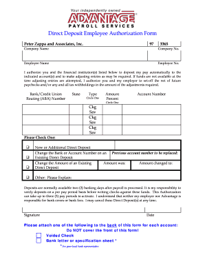 Direct Deposit Employee Authorization Form