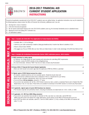 2016-2017 Brown University Financial Aid Application