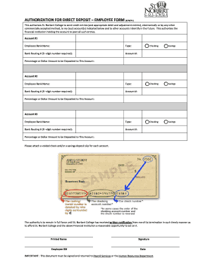Authorization for Direct Deposit Employee Form