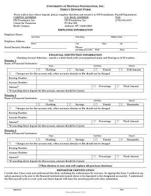 University at Buffalo Direct Deposit Form