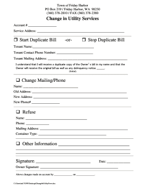 Change in Utility Services Form