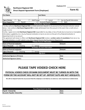 Northwest Regional ESD Direct Deposit Agreement