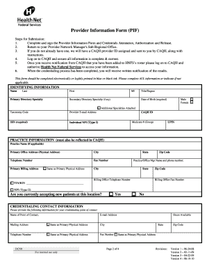 Provider Information Form for TRICARE Network