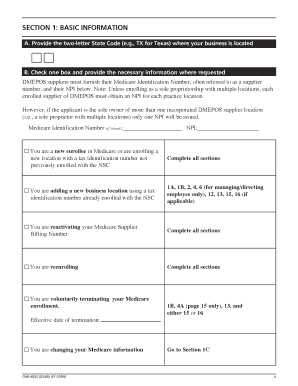 CMS-855S Medicare DMEPOS Enrollment Application