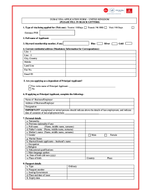 Dubai Visa Application Form - United Kingdom