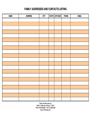Family Addresses and Contacts Listing