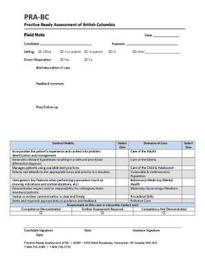 Practice Ready Assessment of British Columbia Form