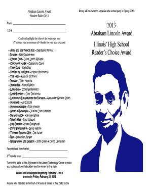 Illinois High School Abraham Lincoln Award Ballot