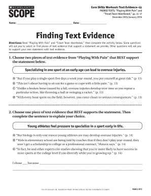 Text Evidence Worksheet