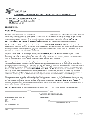 Subcontractor Final Release and Waiver of Claims