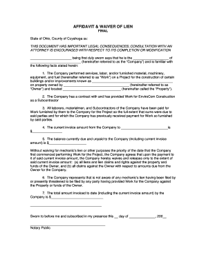 Affidavit and Waiver of Lien