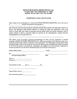 Conditional Final Lien Waiver