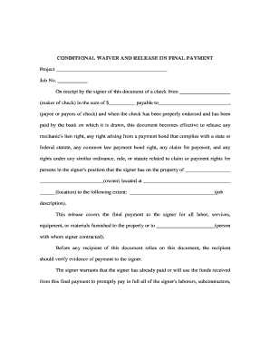 Conditional Waiver and Release on Final Payment