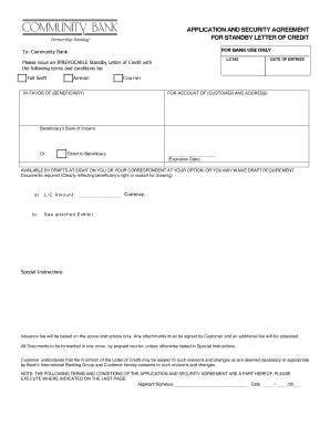 Application and Security Agreement for Standby Letter of Credit